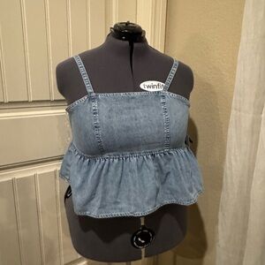 Celebrity Pink Denim Peplum Crop Top -